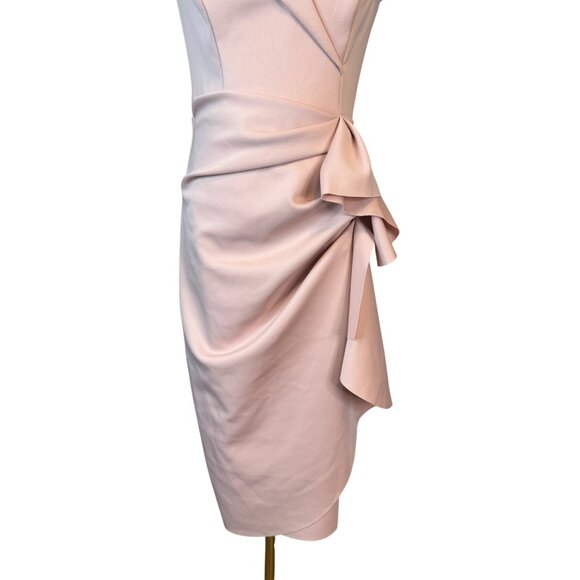 NWT Xscape Size 6 Blush Pink Sleeveless Draped Wrap Dress Bow Accent - Picture 9 of 16